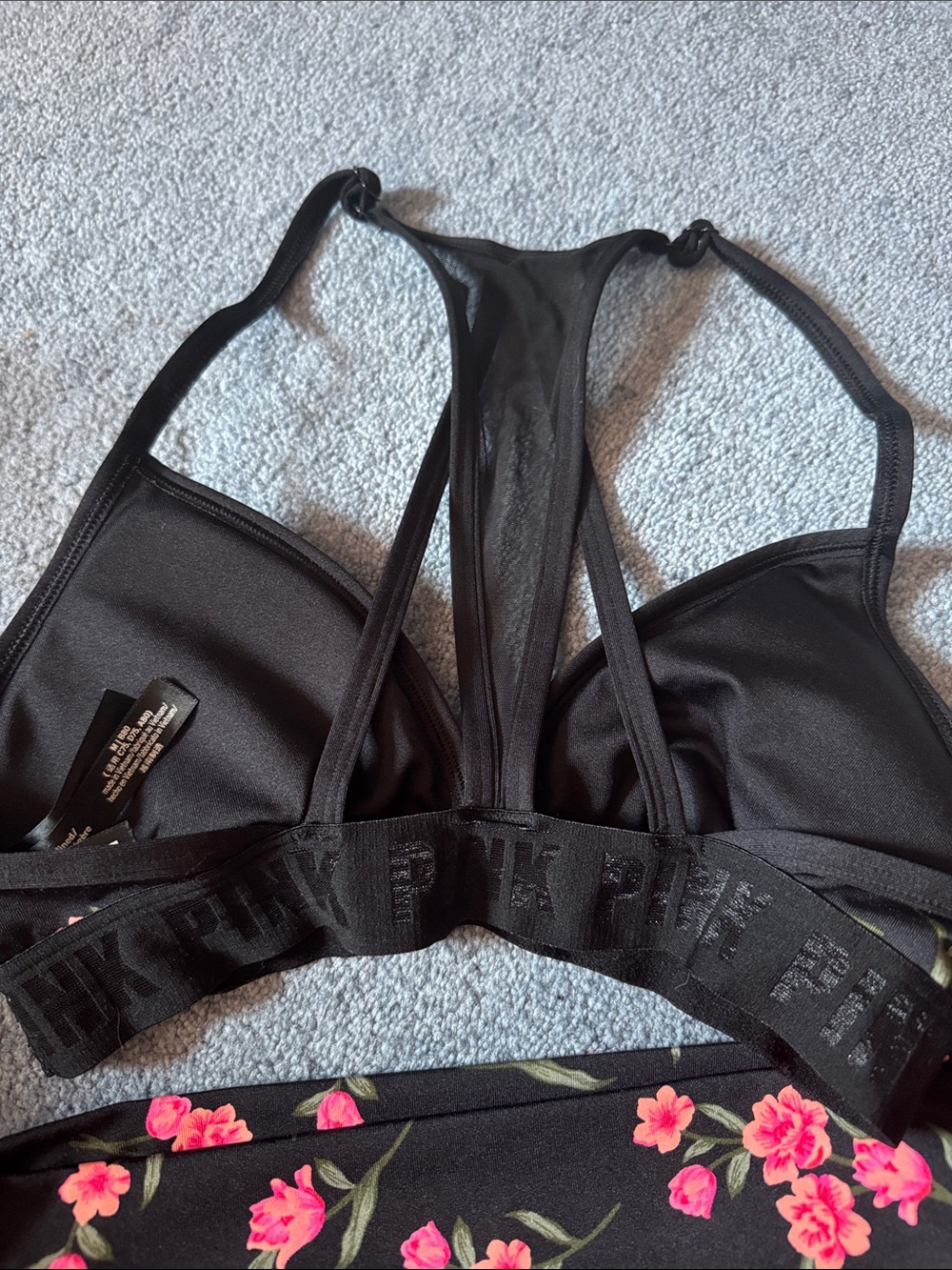 Victoria Secret-Black Floral Bralette/High-Waist Shorts Set - Pink Blossoms - Picture 3 of 5
